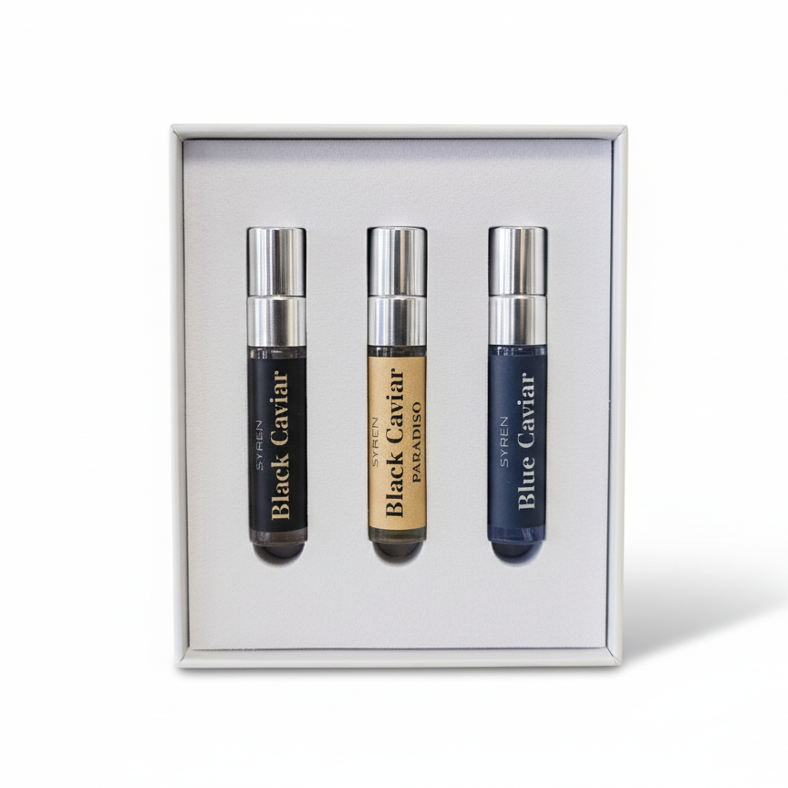 Syren - Men's Discovery Set featuring three fragrance samples in a stylish gift box