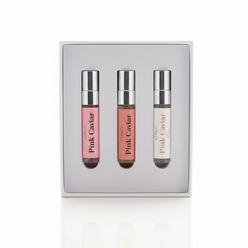 Syren - Women's Discovery Set featuring three Pink Caviar vials, showcasing elegant and enchanting fragrances for your signature scent.