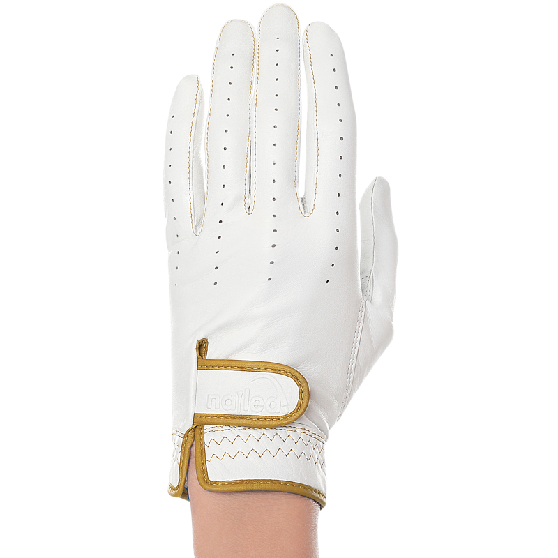 Premium Standard Golf Gloves White on hand, designed for enhanced grip and comfort, available in American Standard and Elongated sizes for women.