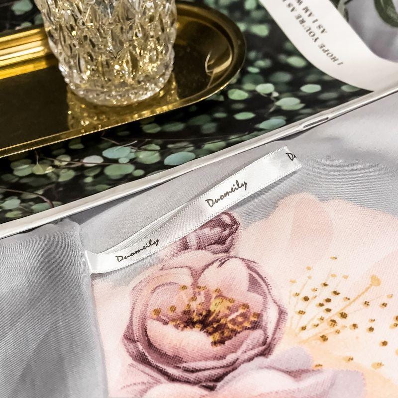 Close-up of Pink Rose Duvet Cover Set (Egyptian Cotton) with elegant floral design and luxurious texture.