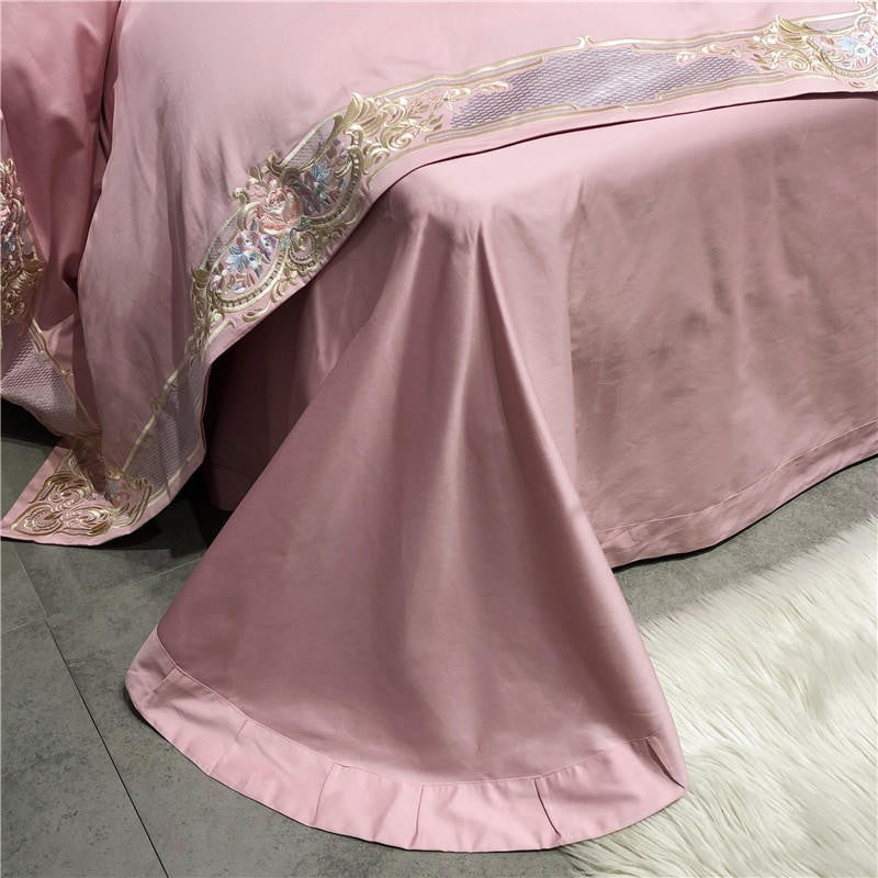Louis Duvet Cover Set (Egyptian Cotton 1000TC) in pink with elegant royal pattern on bed
