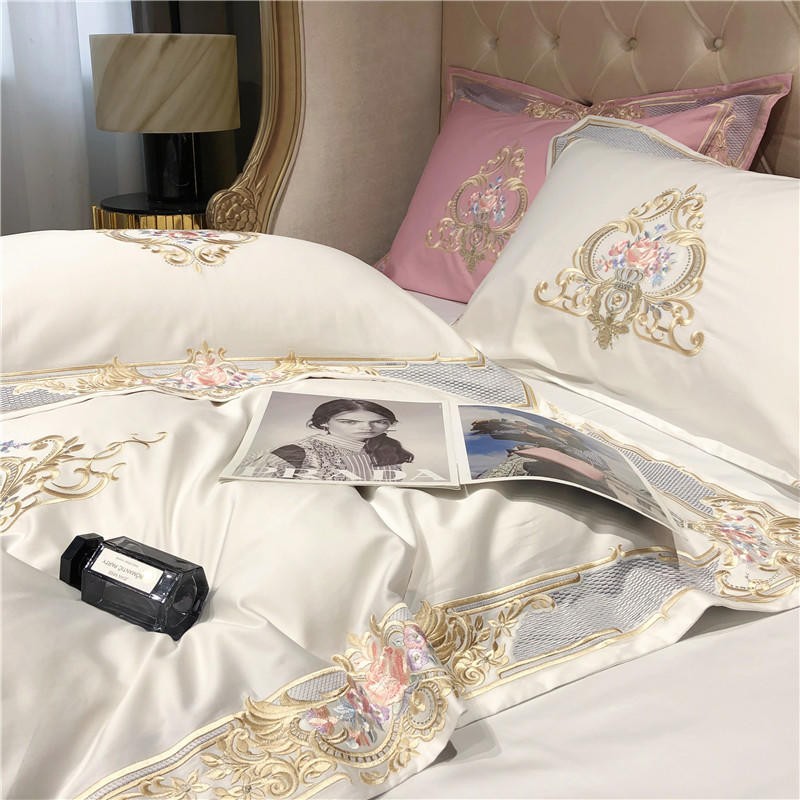 Luxurious bedroom featuring Louis Duvet Cover Set (Egyptian Cotton 1000TC) with royal patterns and a stylish, contemporary feel.
