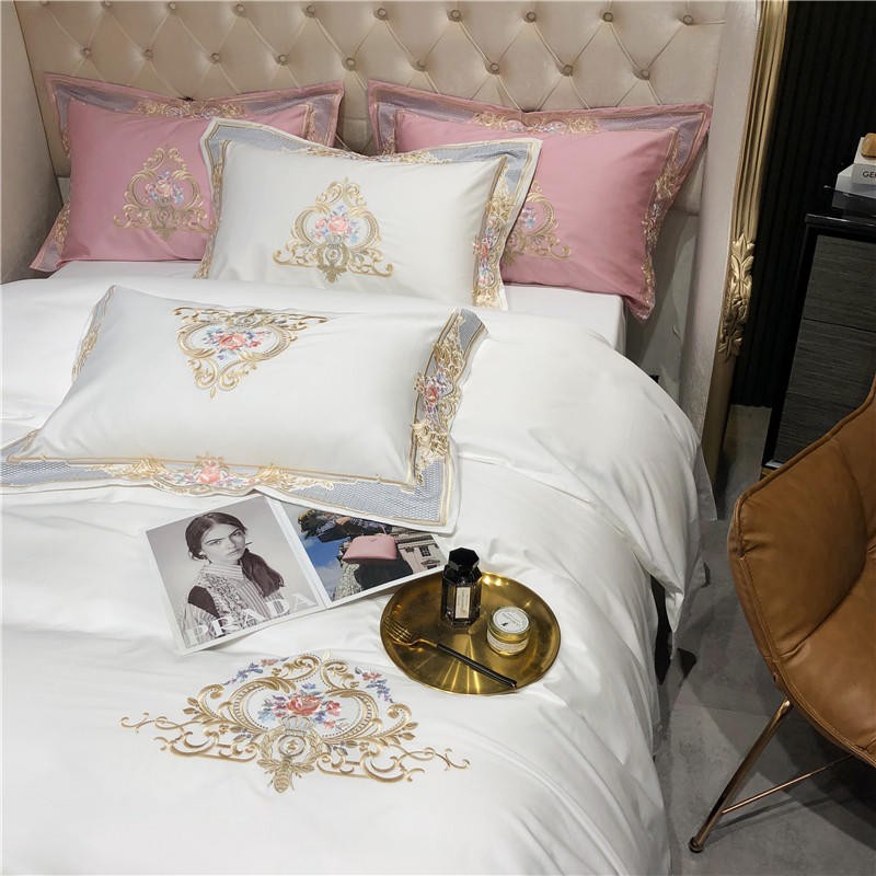 Louis Duvet Cover Set (Egyptian Cotton 1000TC) displayed on a bed with royal pattern and luxurious elegance in a bedroom setting.