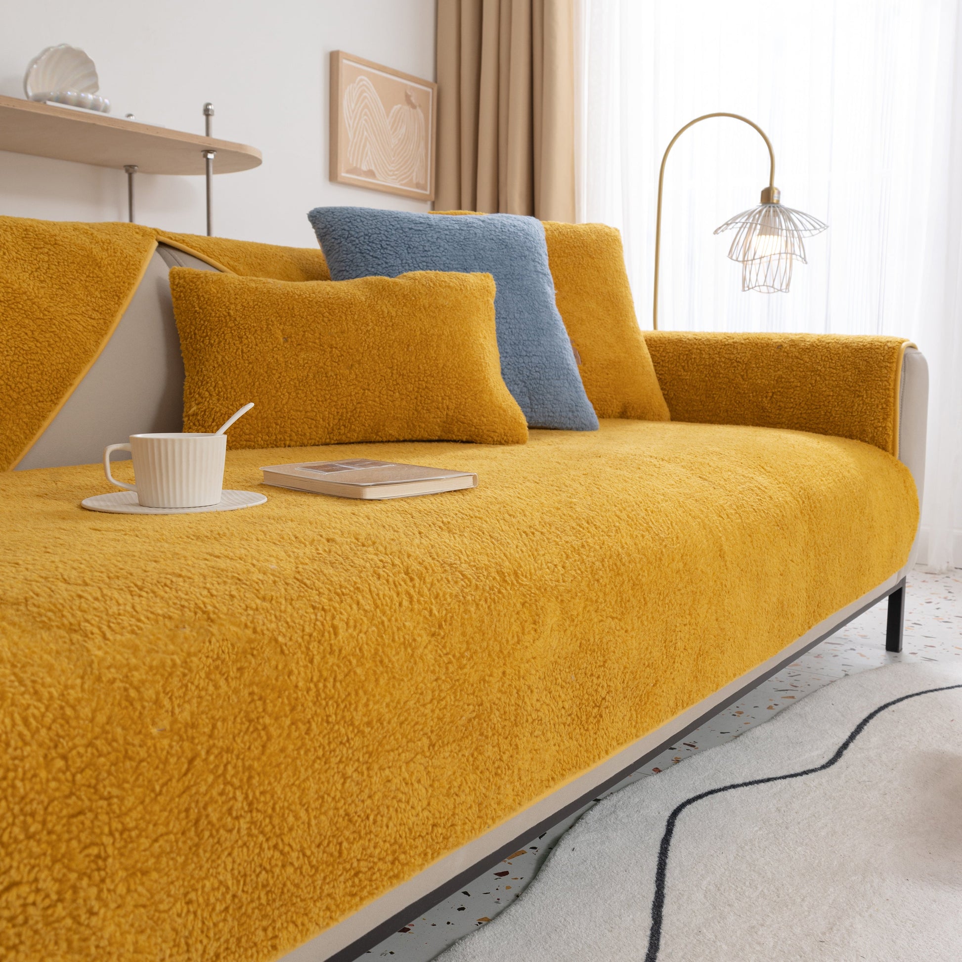 Luxury Sherpa Fleece Solid Sofa Towels Thickened Plush Non Slip Sofa Cushion Covers on stylish modern couch