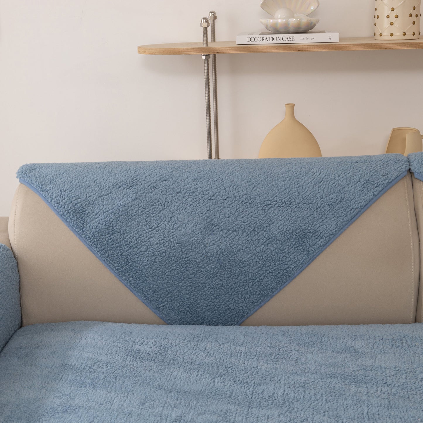 Luxury Sherpa Fleece Solid Sofa Towels Thickened Plush Non Slip Sofa Cushion Covers in a living room setting