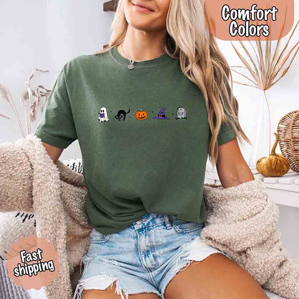 Halloween Icons Comfort Colors Shirt – Pumpkin & Ghost Fall Tee