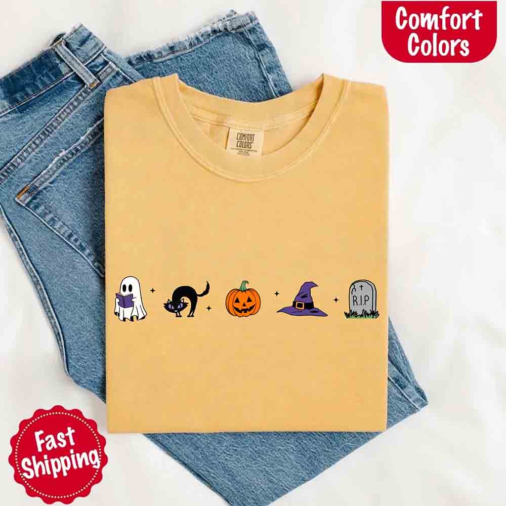 Halloween Icons Comfort Colors Shirt – Pumpkin & Ghost Fall Tee