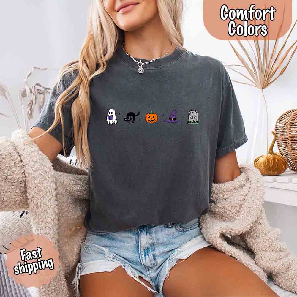 Halloween Icons Comfort Colors Shirt – Pumpkin & Ghost Fall Tee
