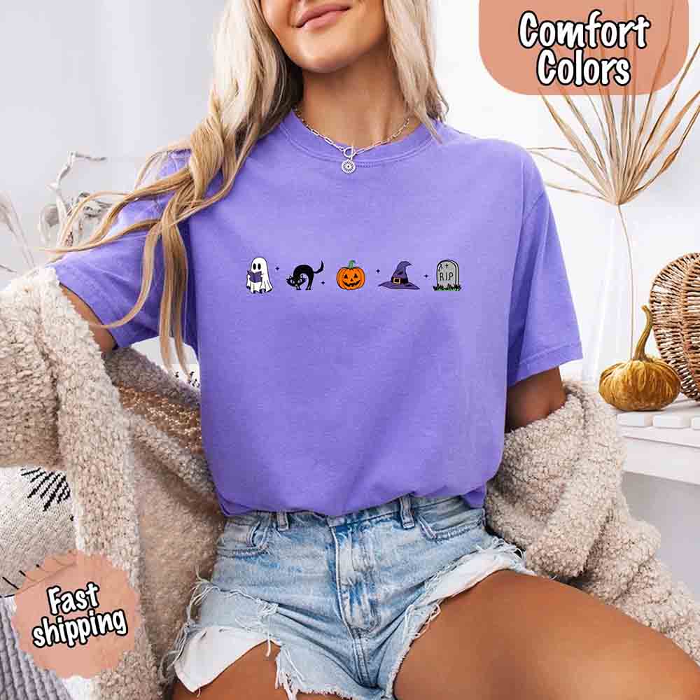 Halloween Icons Comfort Colors Shirt – Pumpkin & Ghost Fall Tee