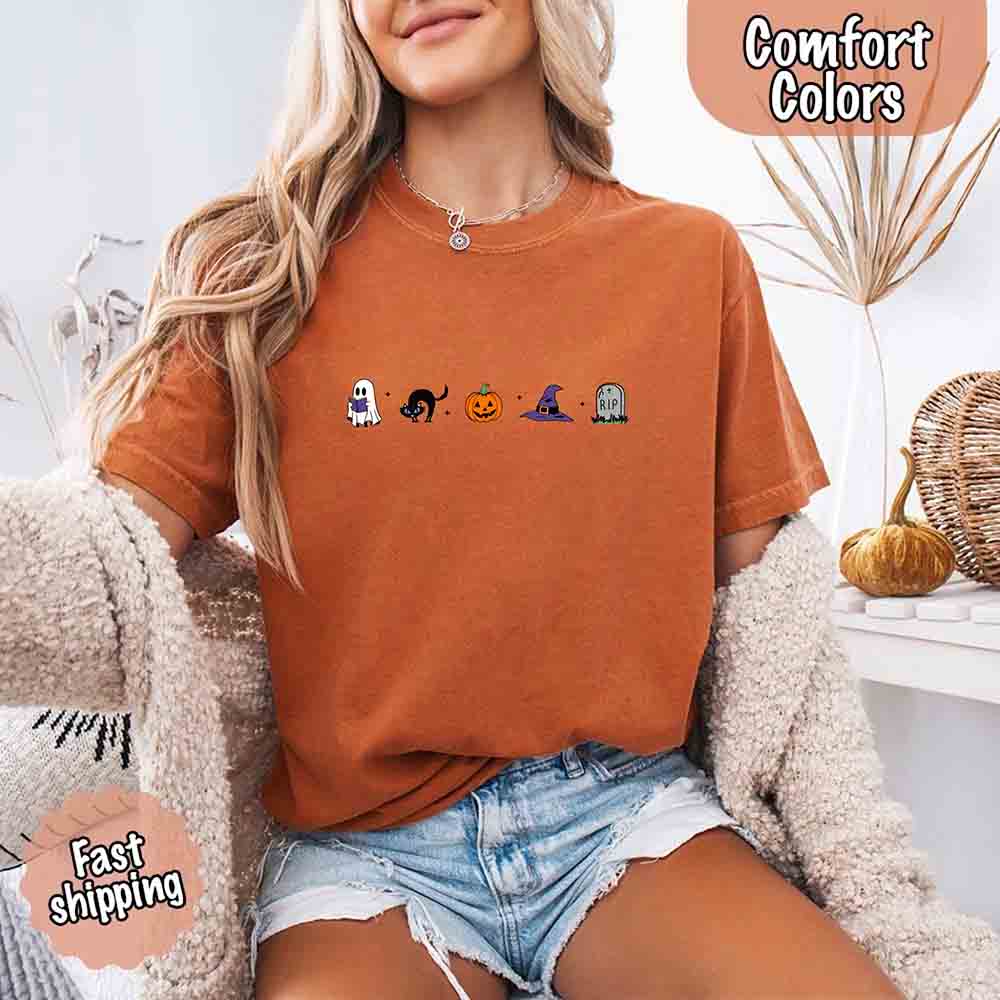Halloween Icons Comfort Colors Shirt – Pumpkin & Ghost Fall Tee
