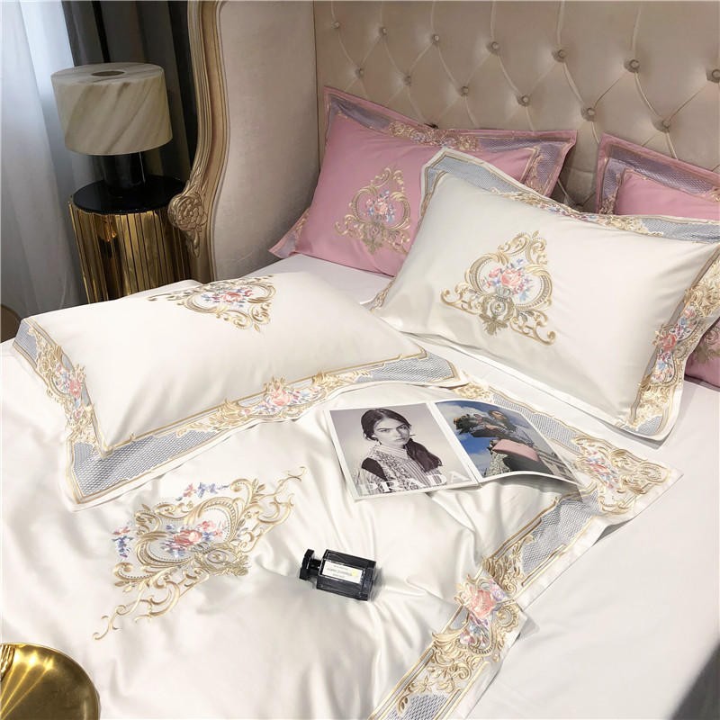 Elegant bedroom with Louis Duvet Cover Set (Egyptian Cotton 1000TC) showcasing luxurious royal pattern and stylish accent pillows.