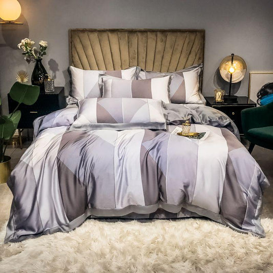 Purple Diamonds Duvet Cover Set (Eucalyptus Lyocell) on a stylish bed with elegant decor and a contemporary bedroom setting.