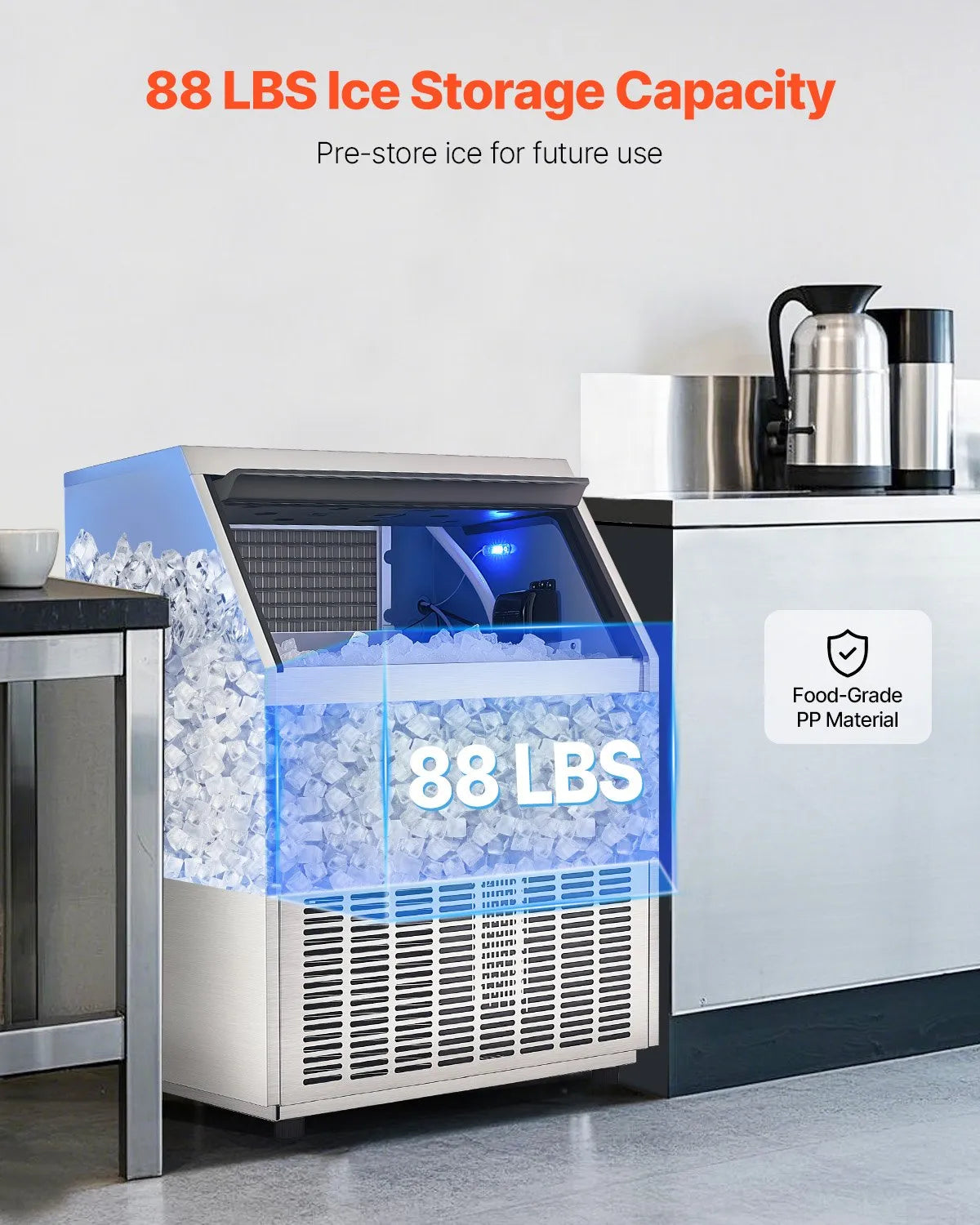 VEVOR 440lbs/24H Commercial Ice Maker with 88 lbs storage capacity in a modern kitchen setting