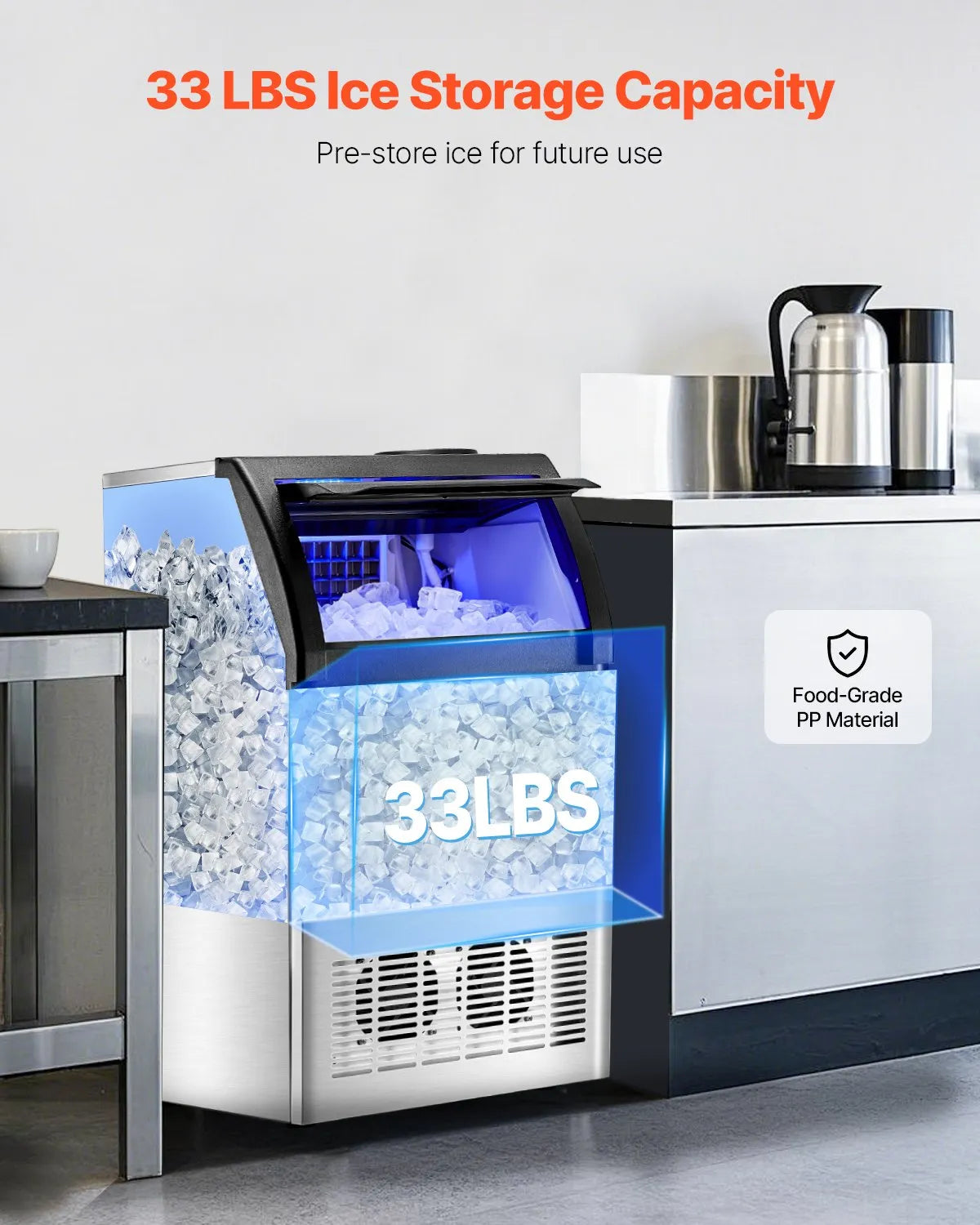 VEVOR Commercial Ice Maker Machine, 130lbs/24H Ice Maker with 33lbs Storage Capacity for bar office restaurant