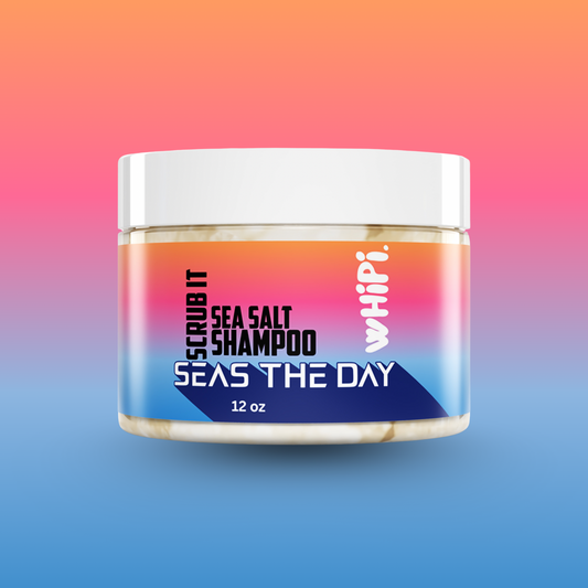 Scrub- Sea Salt Shampoo - Seas The Day scalp exfoliator with sea salt and lavender extract in a 12 oz jar