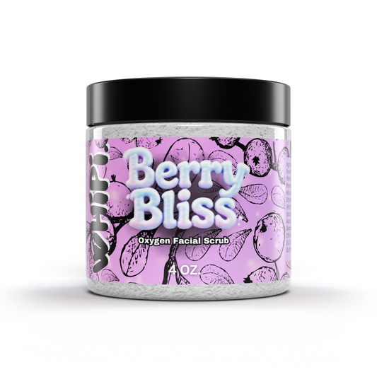 Berry Bliss Face Scrub jar with blueberry and cranberry design, antioxidant-rich exfoliating product for radiant skin