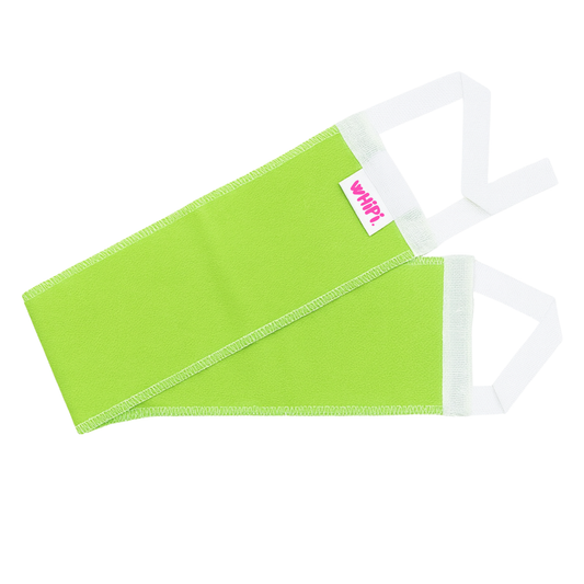 Green Tan Exfoliator For Back with dual handles for easy use, designed to leave skin smooth and ready for a perfect tan.