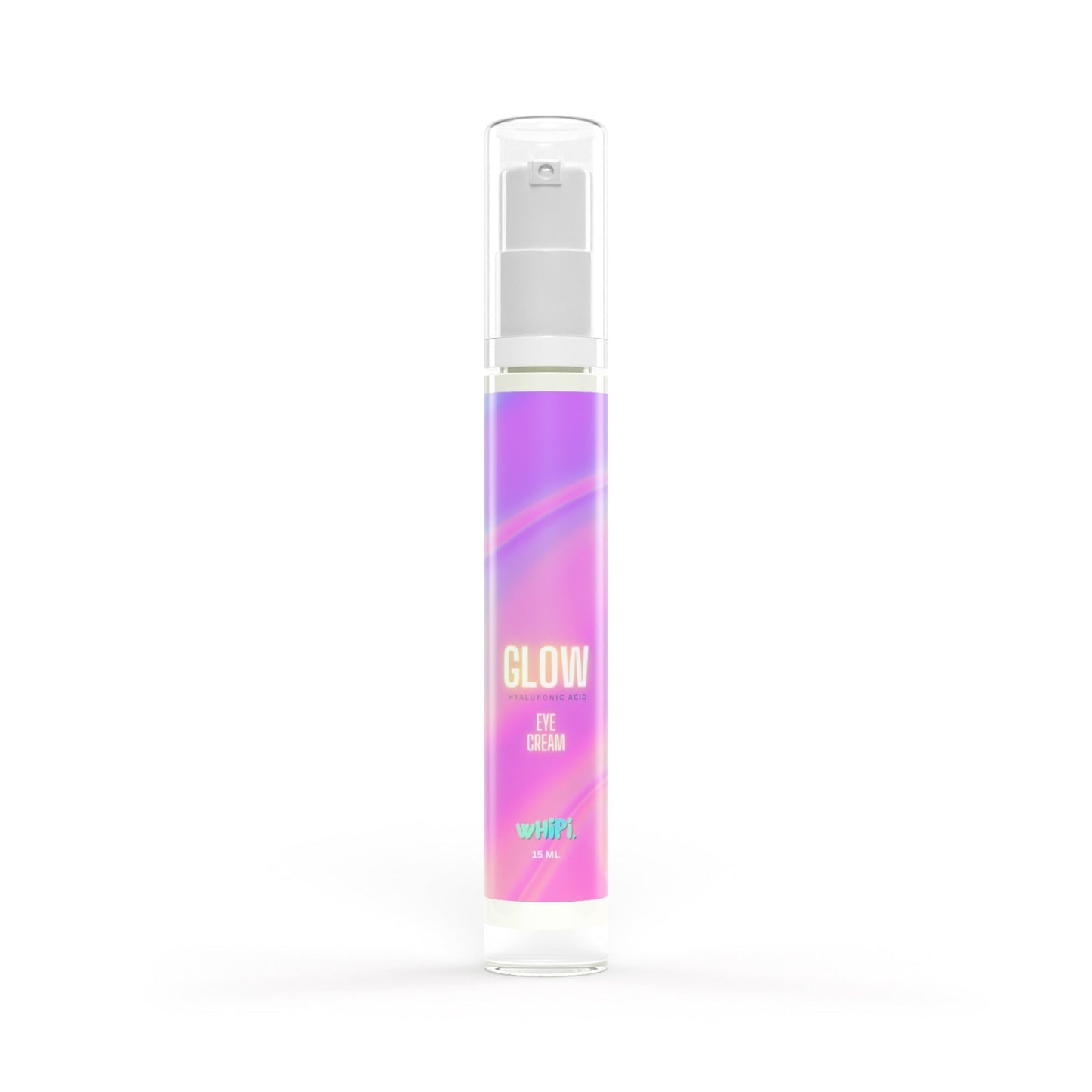 Packshot of GLOW Hyaluronic Eye Cream bottle with hyaluronic acid and aloe formula for moisturizing all skin types.