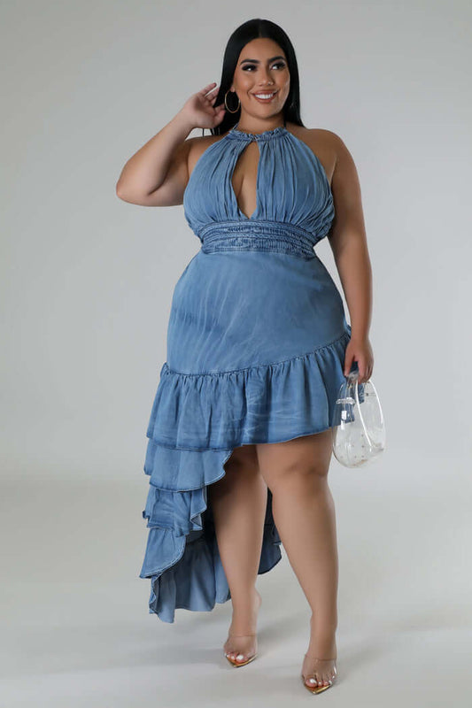 SHIMMY COCO | DENIM RUFFLE DRESS