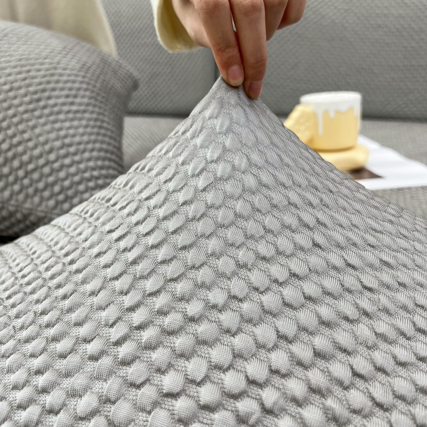 Cooling Stretch Sofa Seat Cushion Covers, Slip Covers for Cushions, Universal Couch Cushion Protector displayed on a sofa.