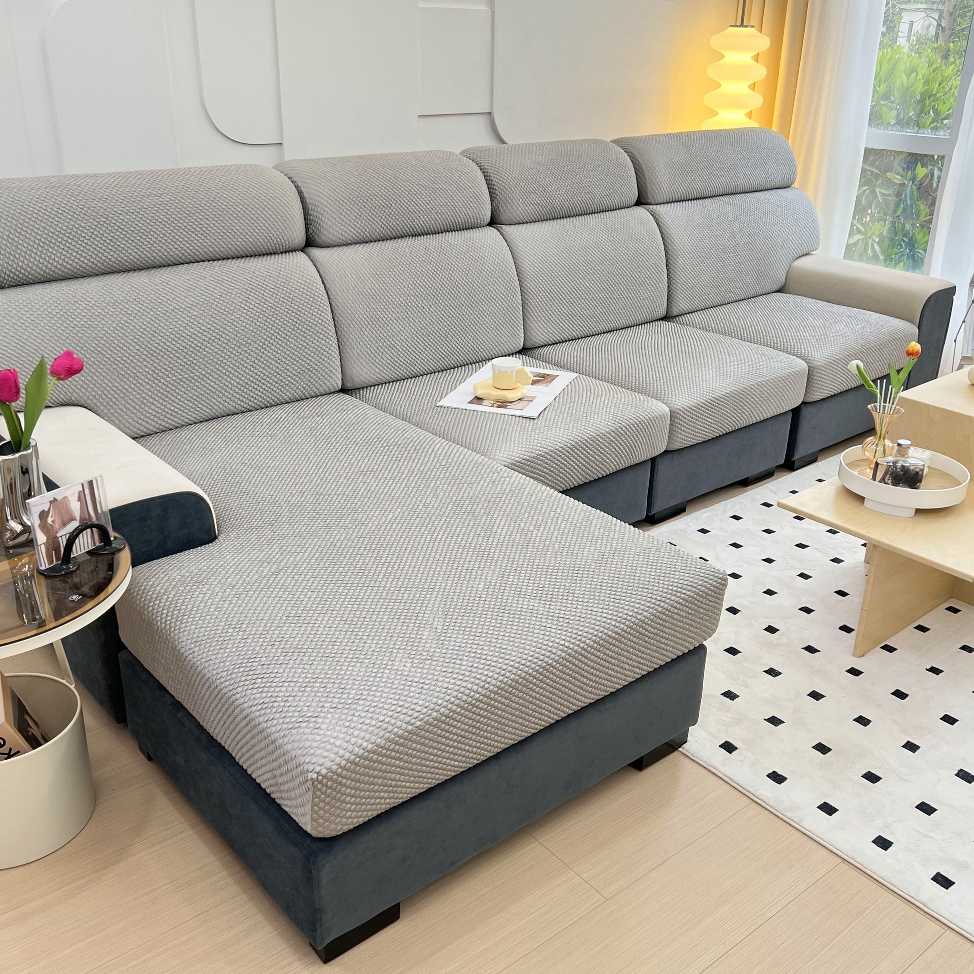Cooling Stretch Sofa Seat Cushion Covers for a universal fit on modern grey couch