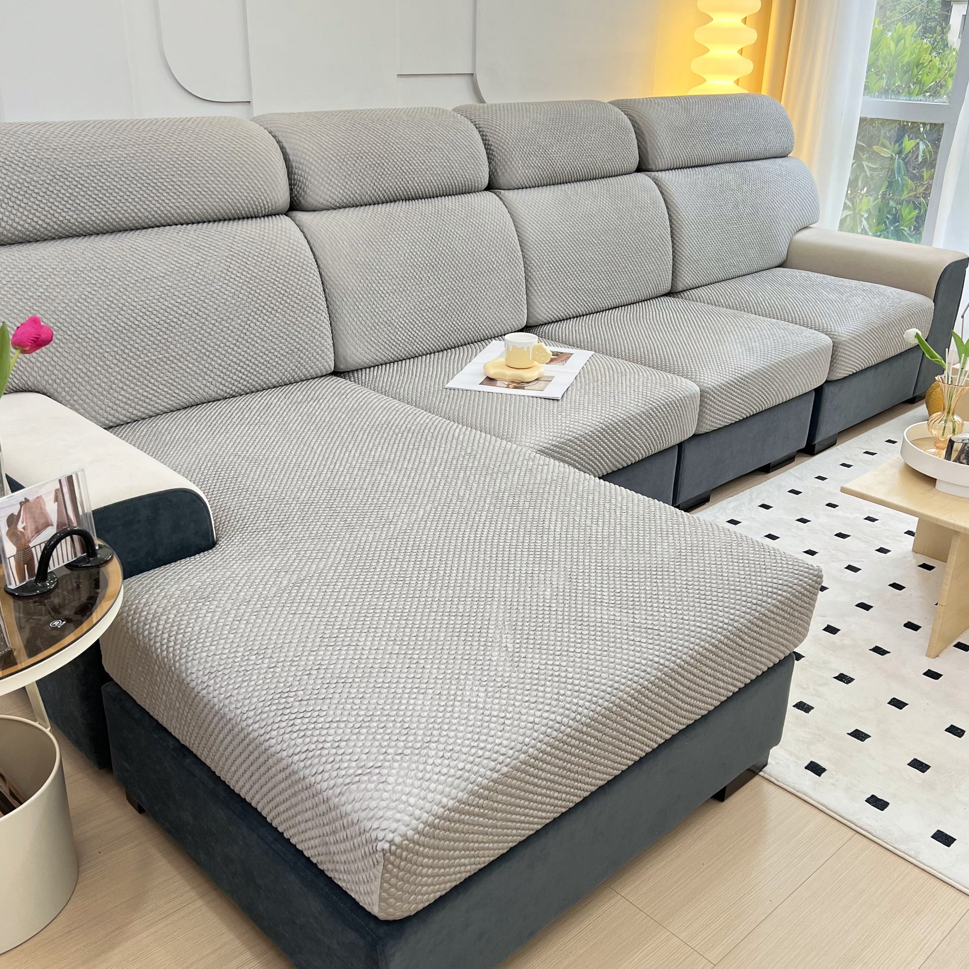 Cooling Stretch Sofa Seat Cushion Covers, Slip Covers for Cushions, Universal Couch Cushion Protector on modern grey sofa