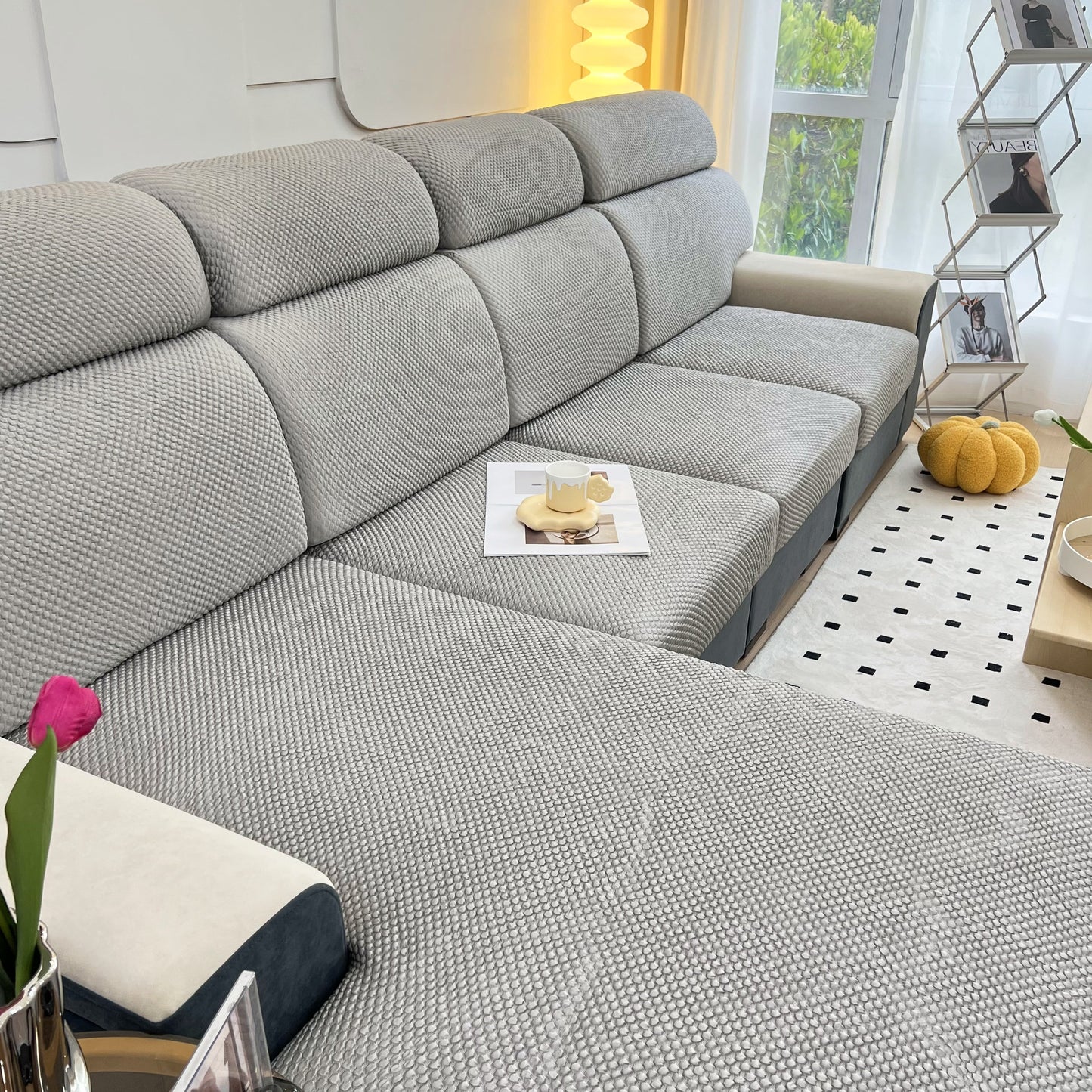 Cooling Stretch Sofa Seat Cushion Covers, Slip Covers for Cushions, Universal Couch Cushion Protector on stylish living room sofa