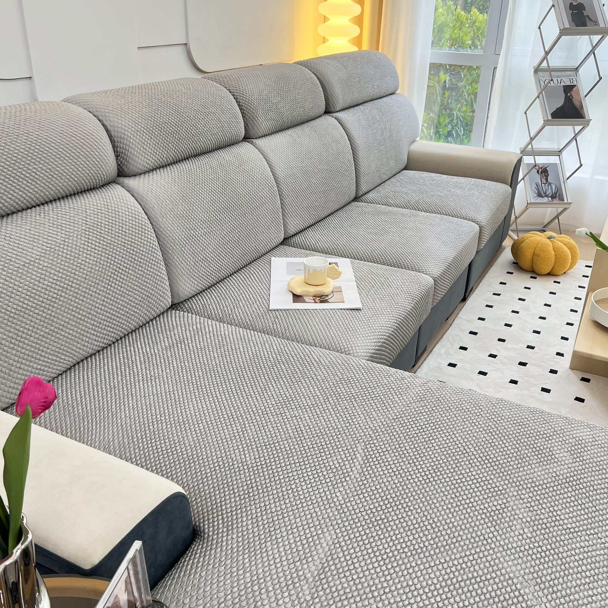 Cooling Stretch Sofa Seat Cushion Covers, Slip Covers for Cushions, Universal Couch Cushion Protector on stylish living room sofa