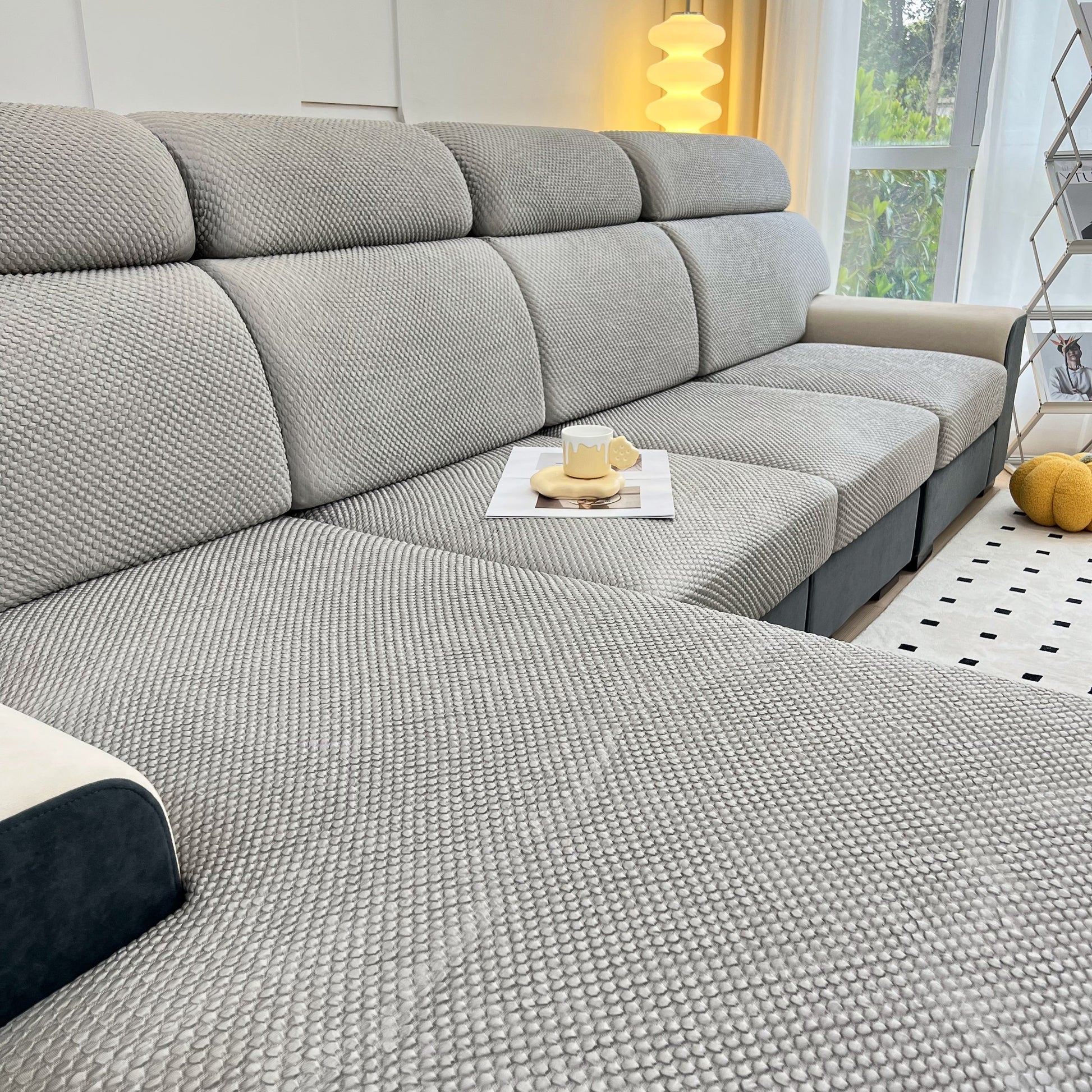 Cooling Stretch Sofa Seat Cushion Covers on modern couch, Slip Covers for Cushions, Universal Couch Cushion Protector in living room