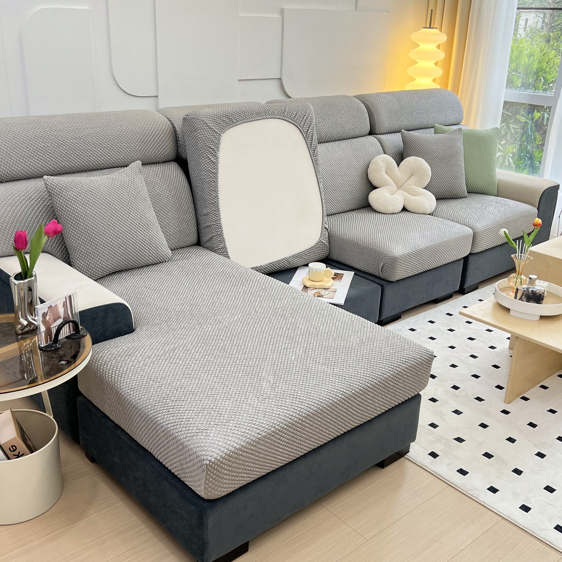 Cooling Stretch Sofa Seat Cushion Covers, Slip Covers for Cushions, Universal Couch Cushion Protector on modern living room sofa