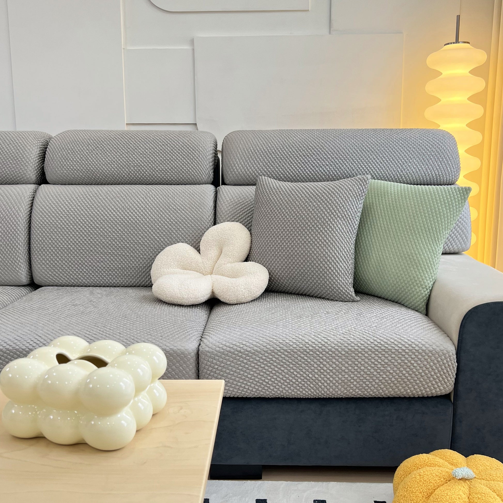 Cooling Stretch Sofa Seat Cushion Covers on modern couch with decorative pillows, Slip Covers for Cushions, Universal Couch Cushion Protector