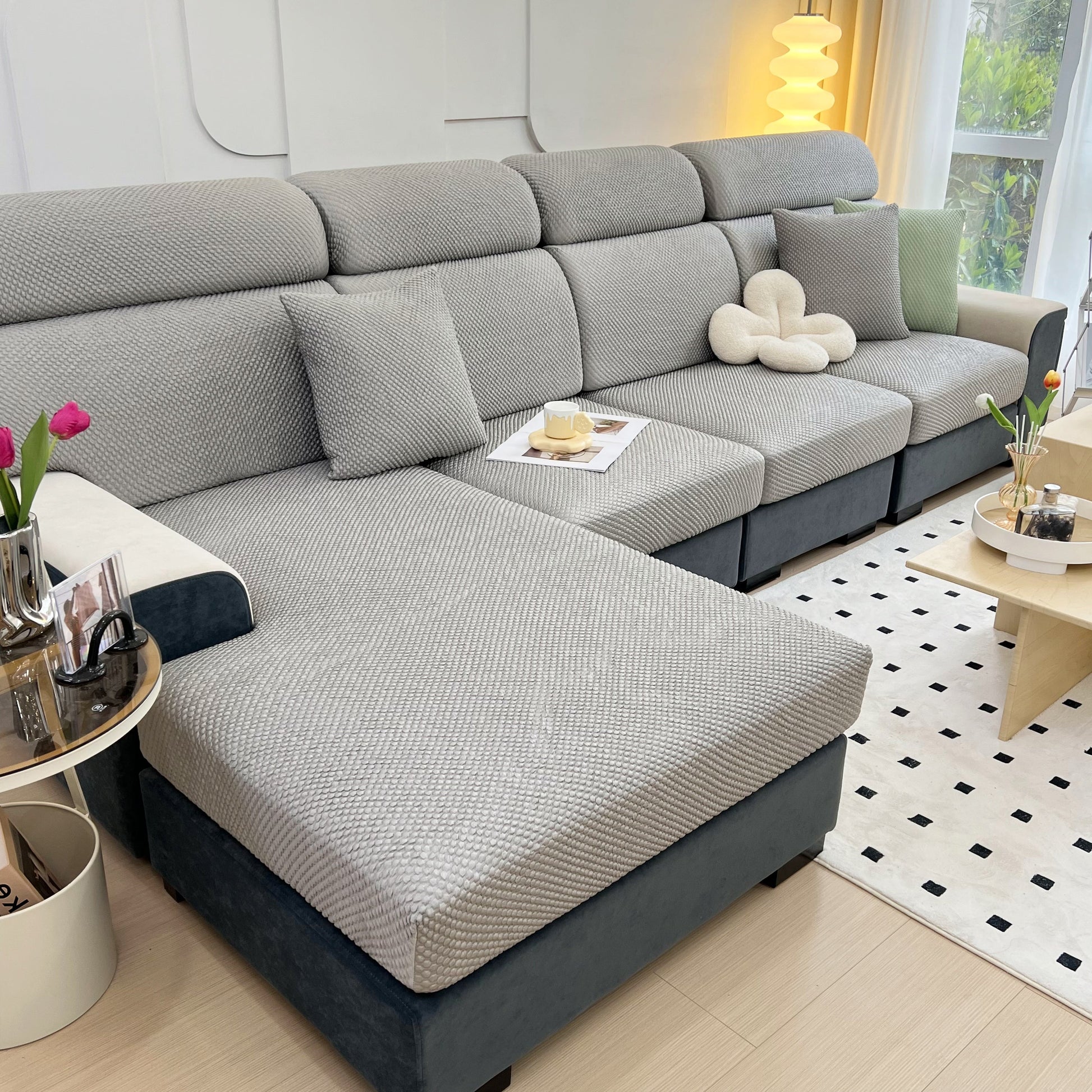 Cooling Stretch Sofa Seat Cushion Covers, Slip Covers for Cushions, Universal Couch Cushion Protector on modern sofa.