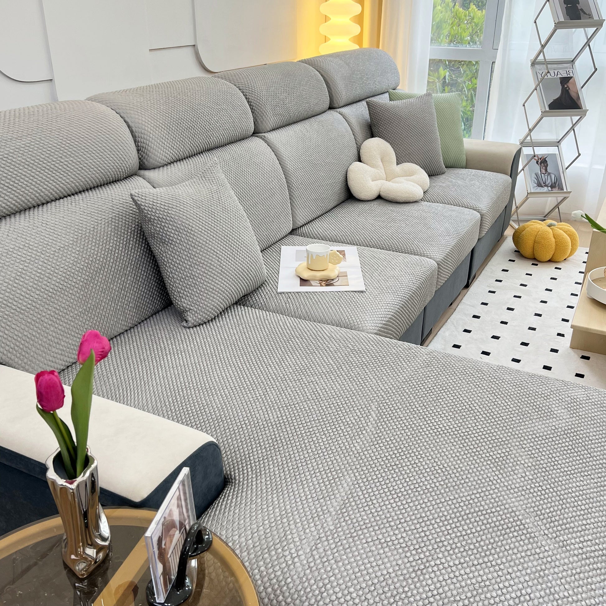 Cooling Stretch Sofa Seat Cushion Covers, Slip Covers for Cushions, Universal Couch Cushion Protector on a modern sofa