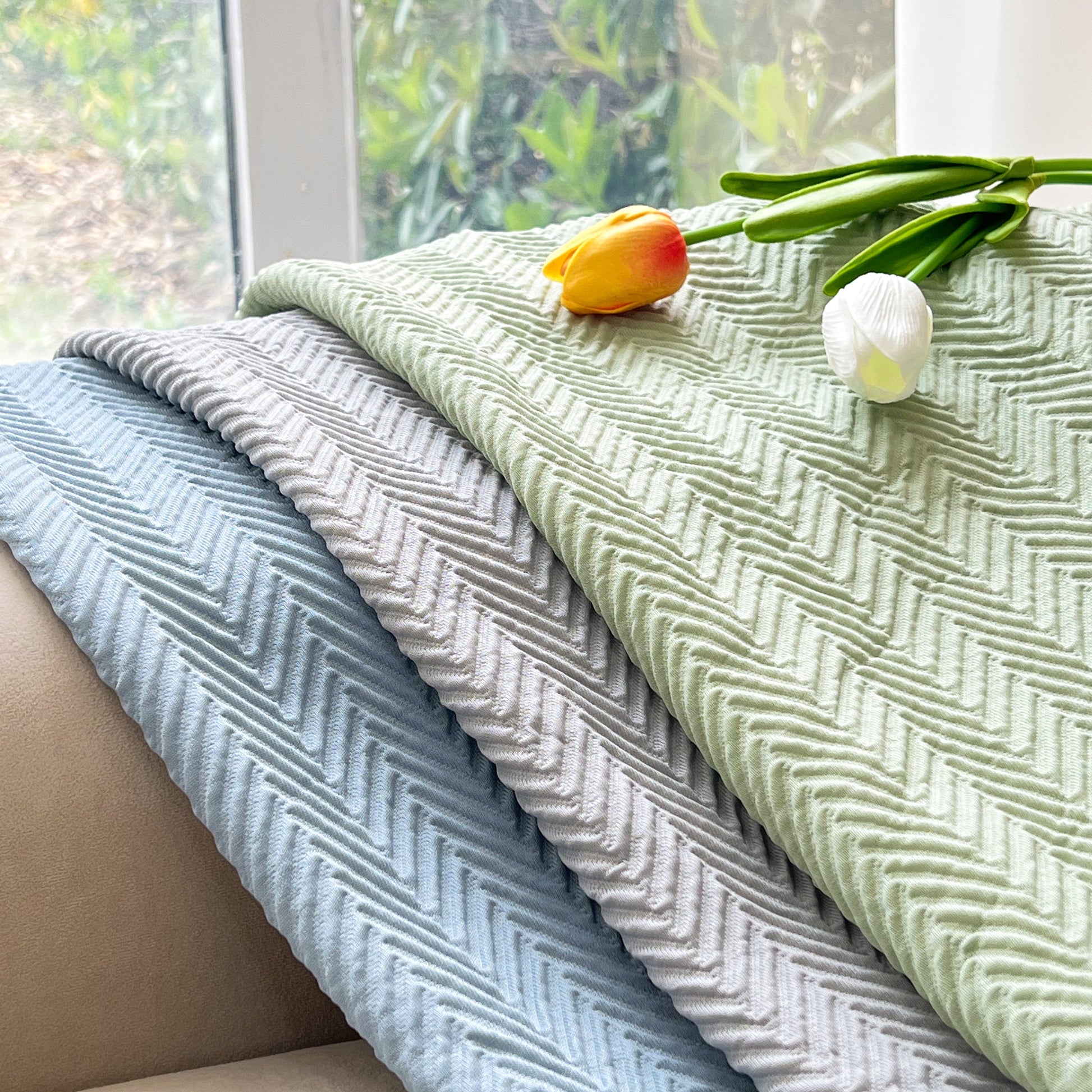 Cooling Stretchy Replacement Couch Cushion Covers for Sectional, Individual Couch Seat Cushion Covers in pastel colors with flowers.