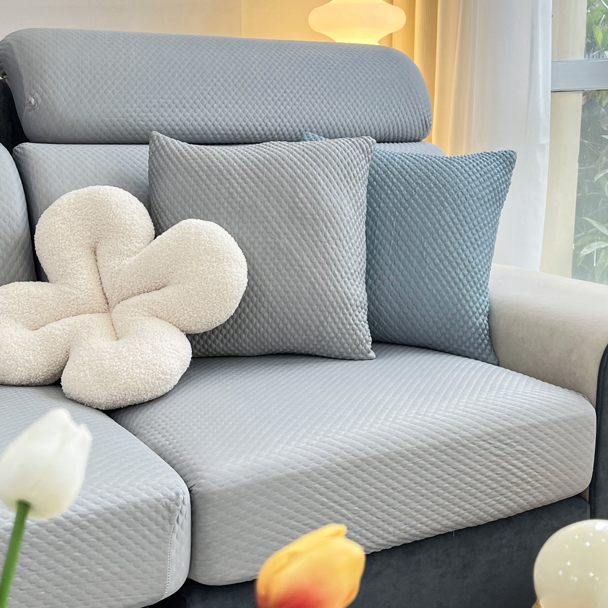 Cooling Stretch Sofa Seat Cushion Covers on modern couch, featuring slip covers for cushions, universal couch cushion protector design.
