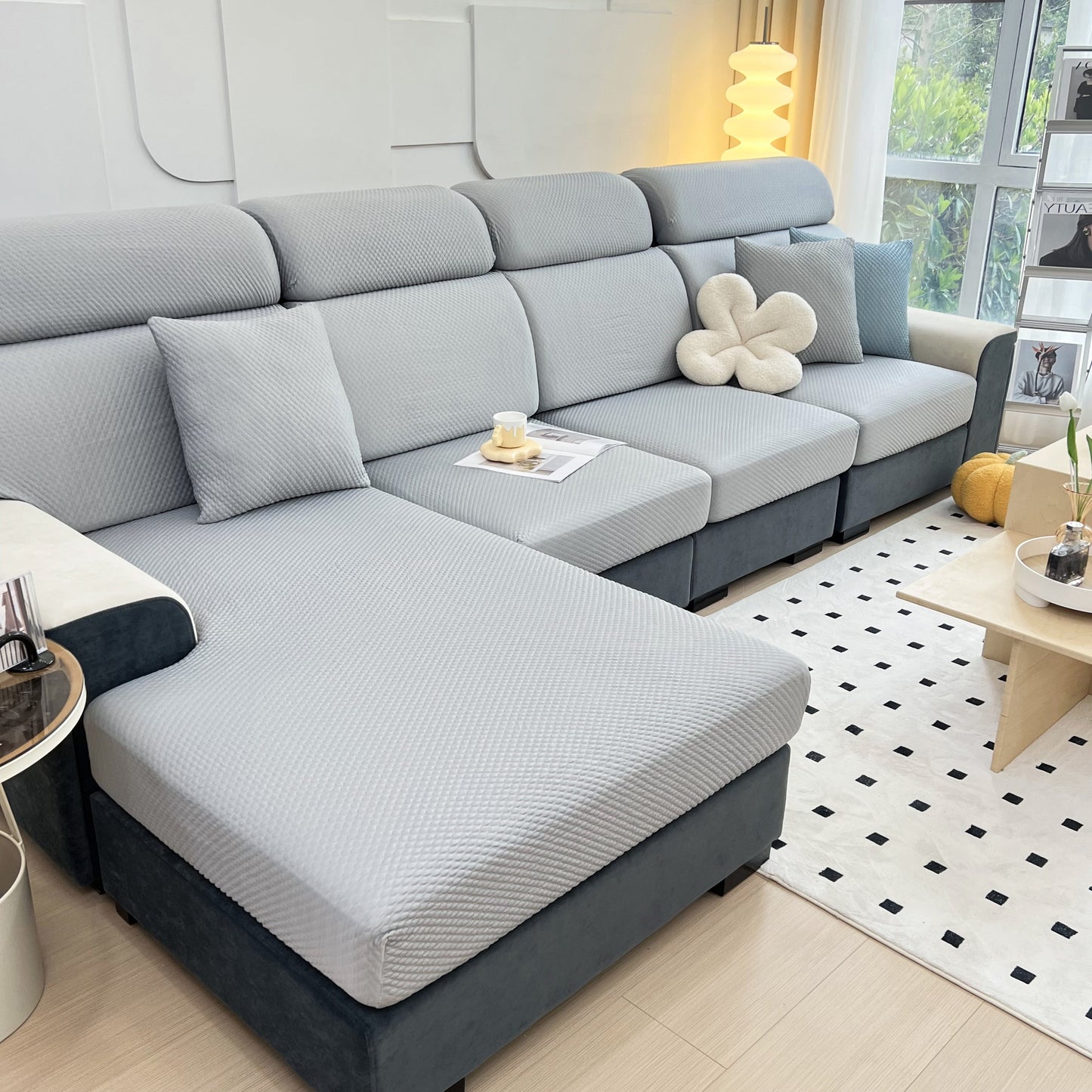 Modern living room featuring Cooling Stretch Sofa Seat Cushion Covers, Slip Covers for Cushions, Universal Couch Cushion Protector.
