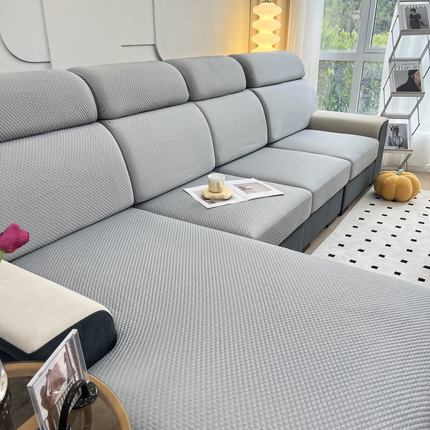 Cooling Stretch Sofa Seat Cushion Covers, Slip Covers for Cushions, Universal Couch Cushion Protector on a cozy sofa setting