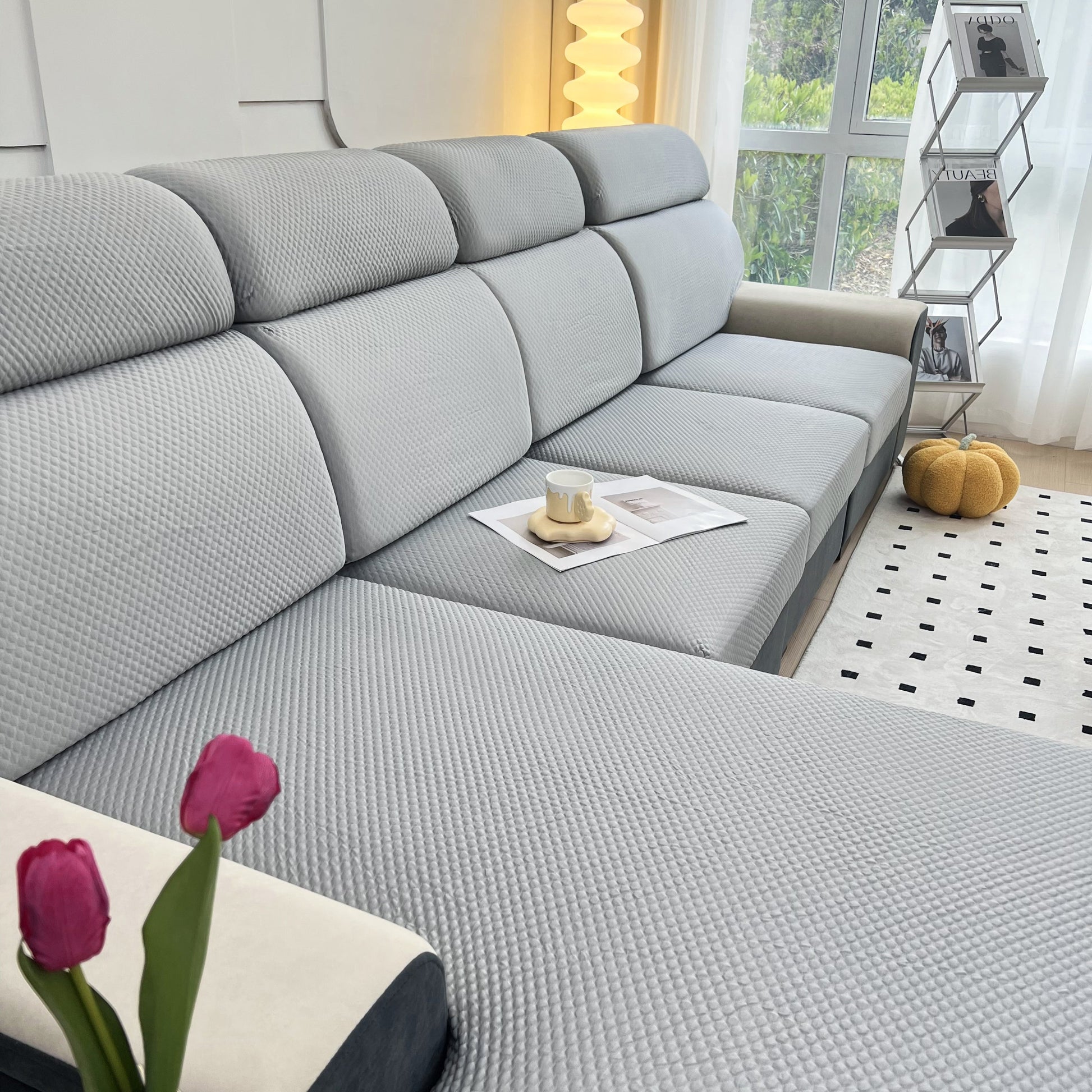 Cooling Stretch Sofa Seat Cushion Covers on gray couch