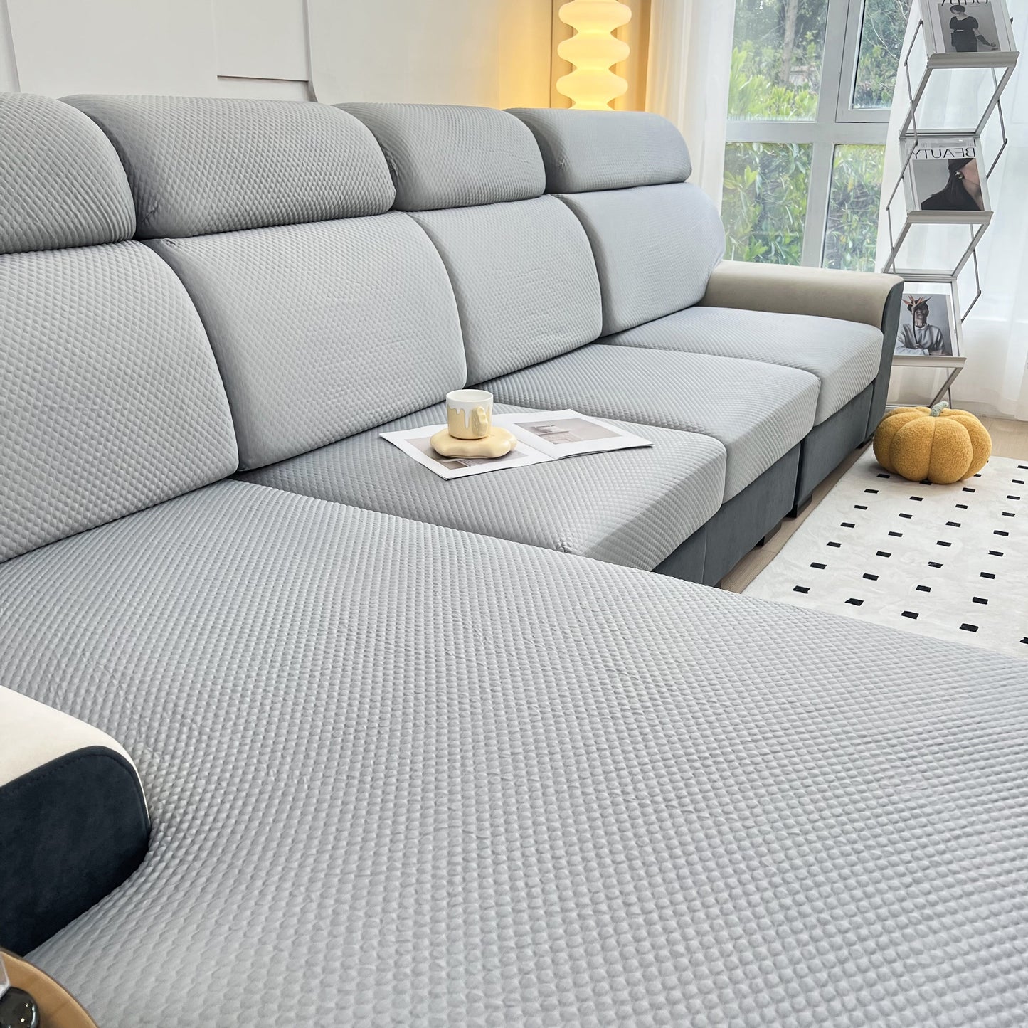 Cooling Stretch Sofa Seat Cushion Covers, Slip Covers for Cushions on gray couch