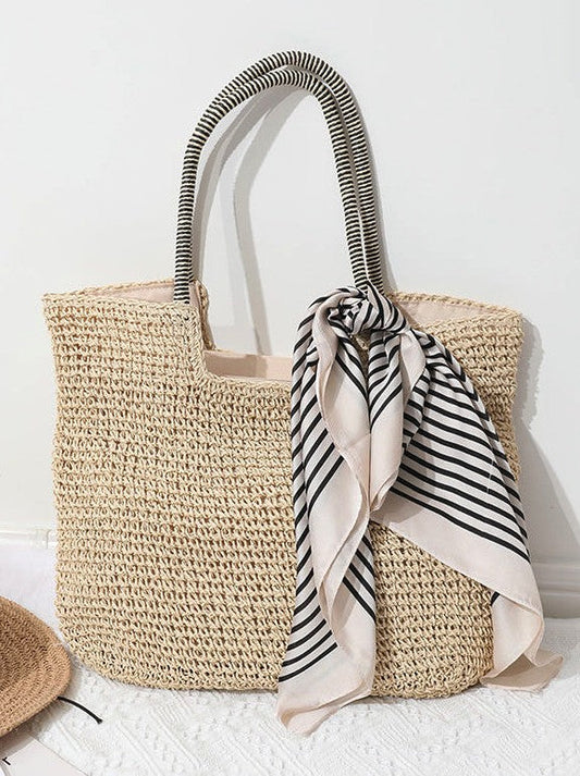 Straw Tote Bag with Detail