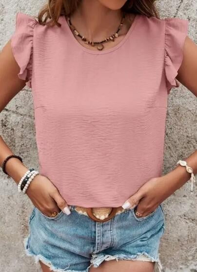 Ruffle Sleeve Blouse with Back Bow Tie