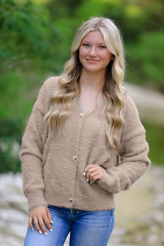 Fuzzy oversized button front cardigan