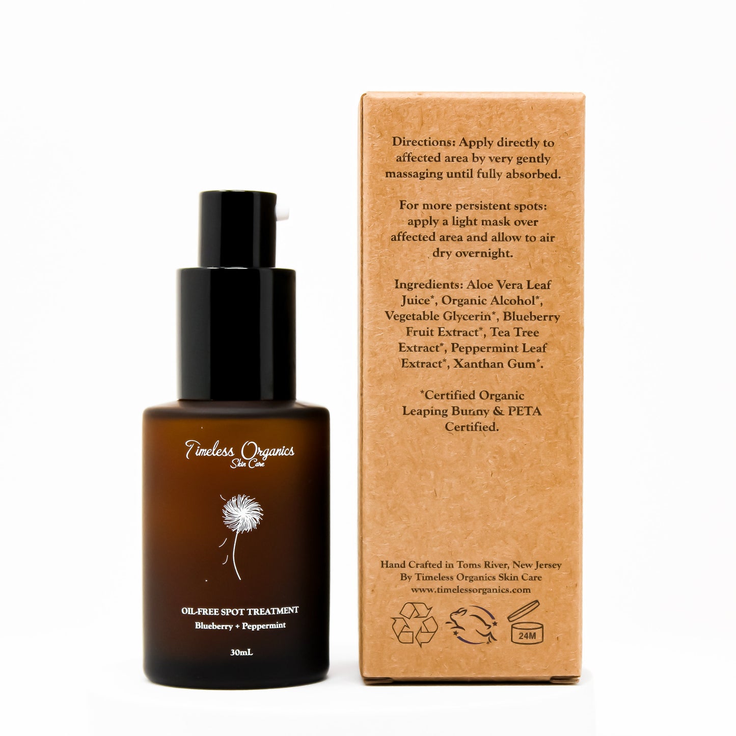 Spot Treatment - Oil Free bottle and packaging with natural extracts for acne control, 30mL
