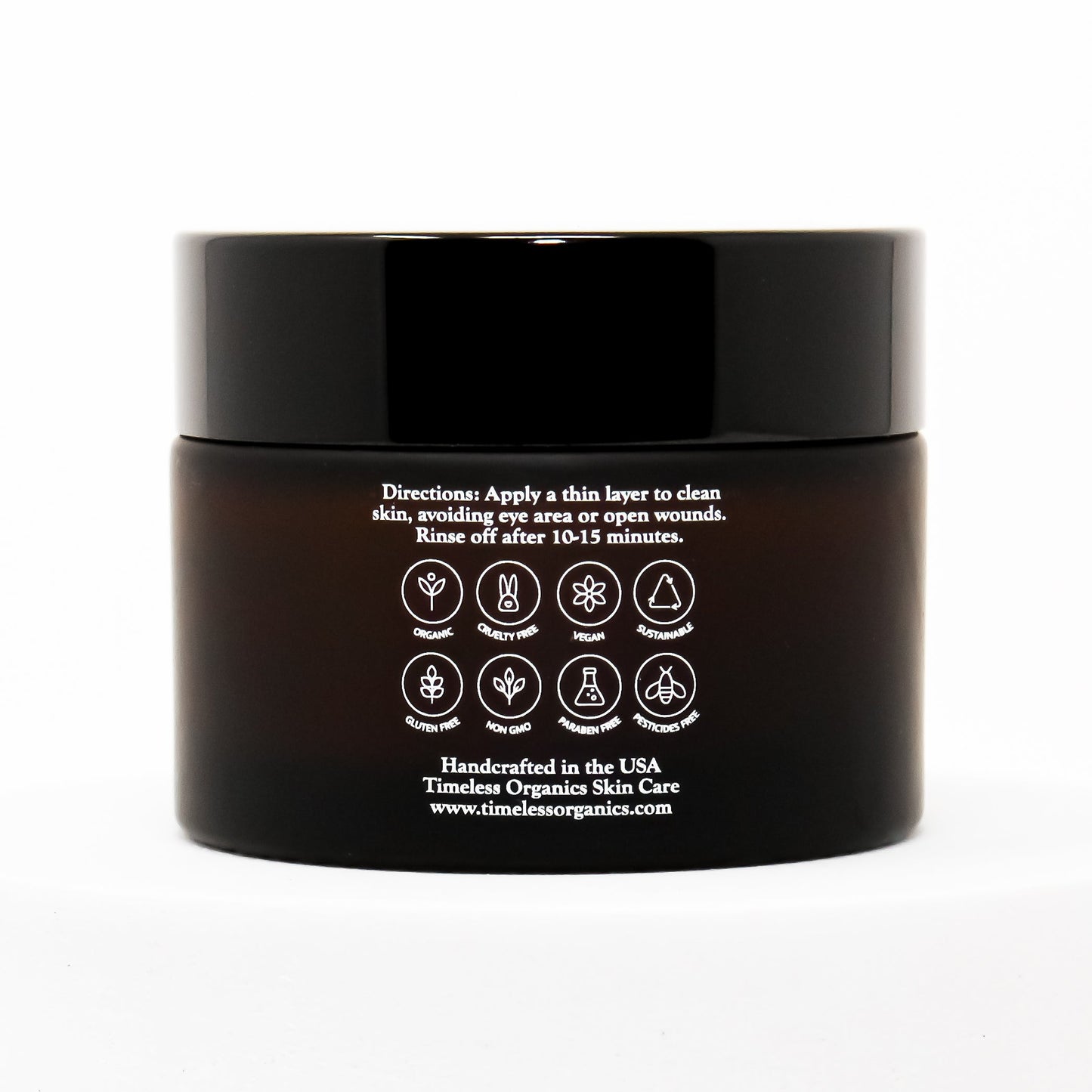 Clarifying Charcoal Creme Masque 50mL jar with application instructions on the back for sensitive skin detox and hydration.