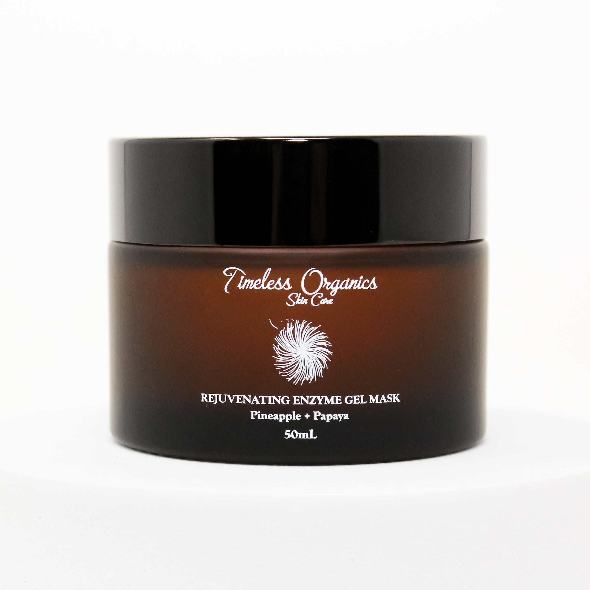 Rejuvenating Enzyme Gel Mask in a 50mL brown jar, featuring fruit enzymes for hydrating and brightening skin.