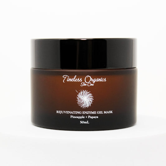 Rejuvenating Enzyme Gel Mask in a 50mL brown jar, featuring fruit enzymes for hydrating and brightening skin.