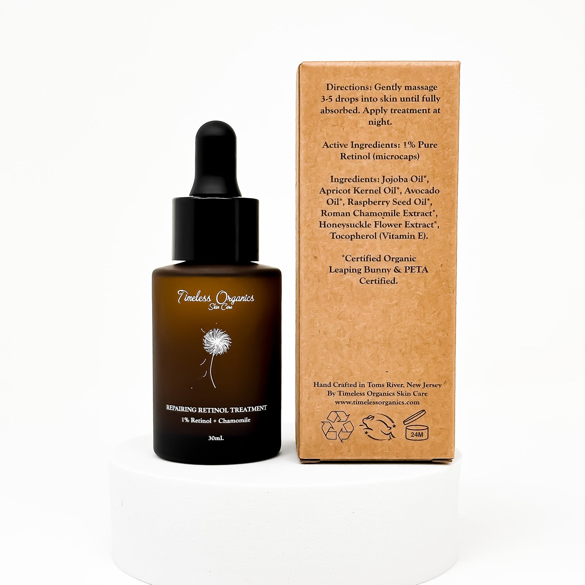 Repairing Retinol Treatment bottle and packaging, 30mL size, for smoothing and renewing skin with high-concentration retinol formula.