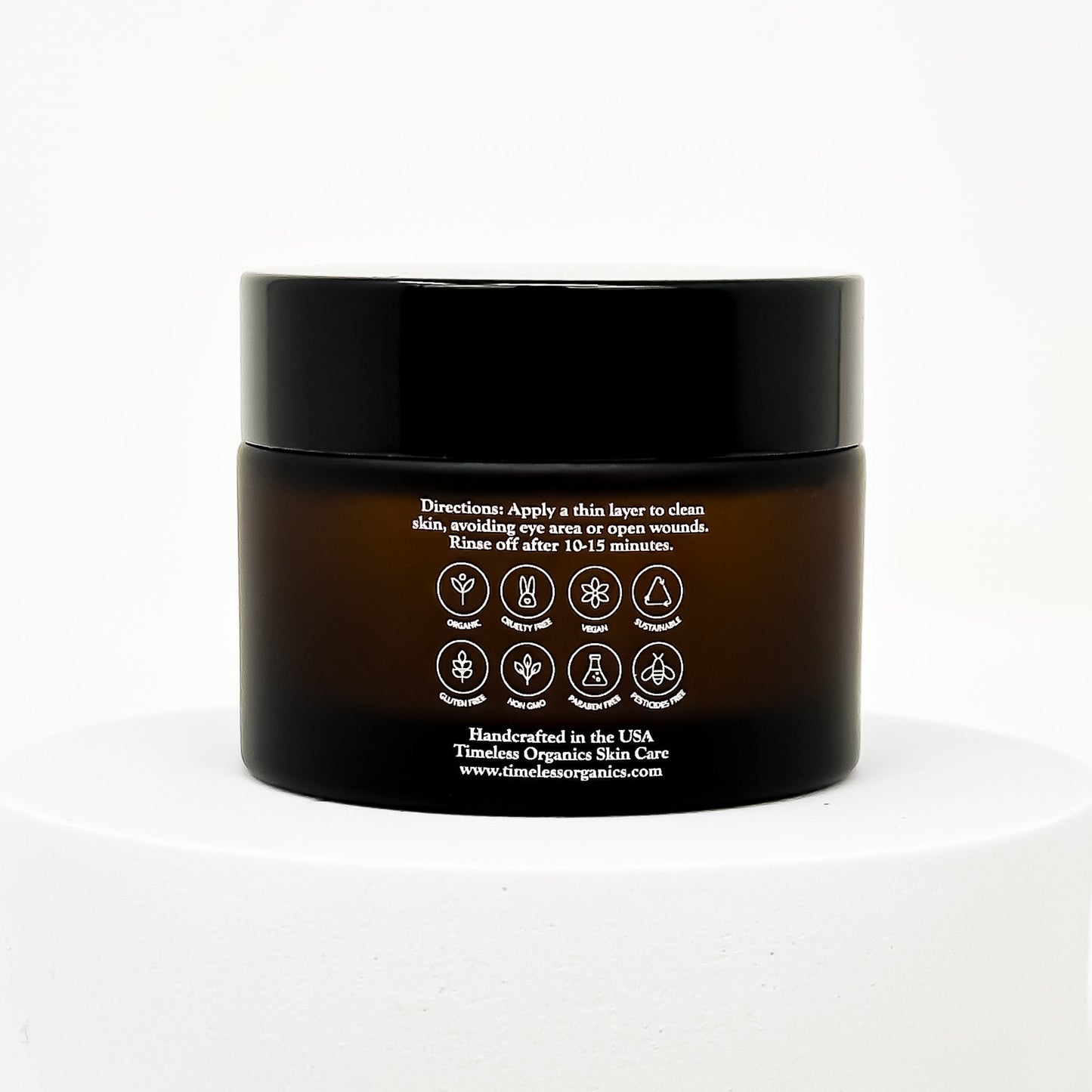 50mL jar of Tightening Clay Mask by Timeless Organics, ideal for maturing skin, featuring vegan MSM and a mix of Bentonite and Kaolin Clays.