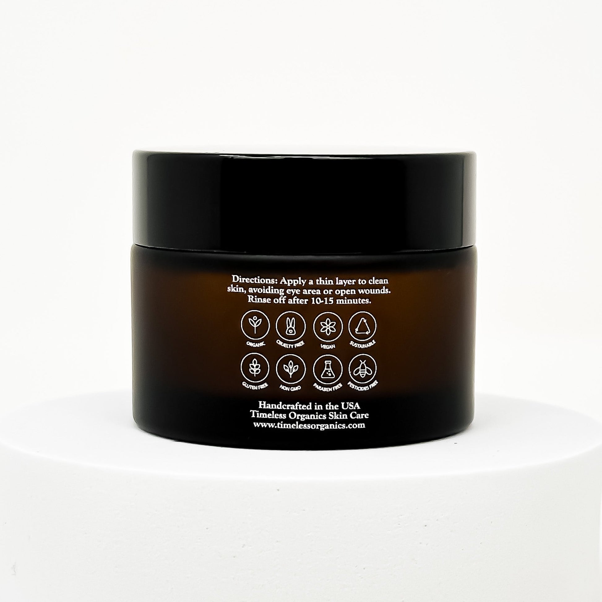 50mL jar of Tightening Clay Mask by Timeless Organics, ideal for maturing skin, featuring vegan MSM and a mix of Bentonite and Kaolin Clays.