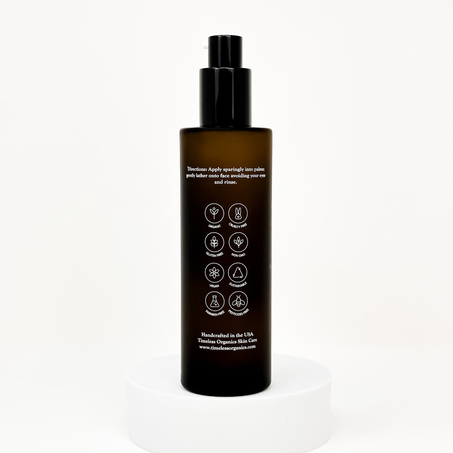 Clarifying Acne Cleanser bottle with organic ingredients for soothing and healing acne-prone skin.